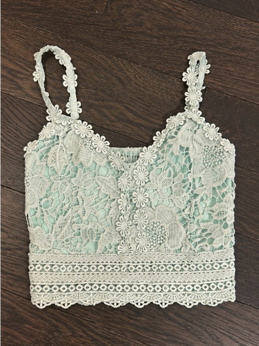 Lace Crochet Camisole Crop Top - Mint